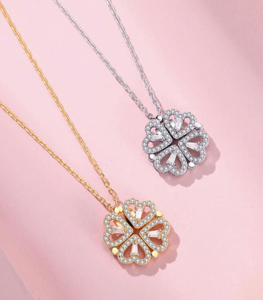 Collana cuori/quadrifoglio in argento 925 e zirconi.